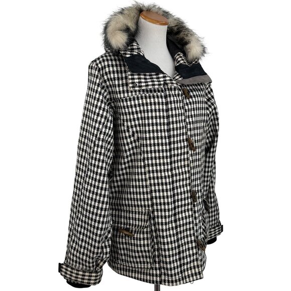 Vtg Y2K Roxy Snowboard Jacket Limited 5K Faux Fur Toggle Plaid Coat | Snow Bunny - Picture 5 of 15